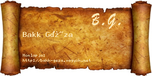 Bakk Géza névjegykártya