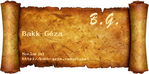 Bakk Géza névjegykártya